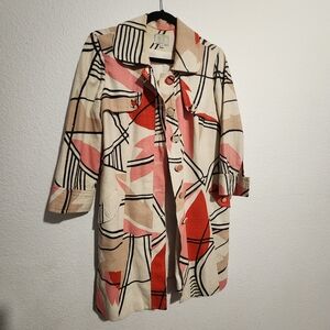 Vintage Style Women's Abstract Patterned Coat With Shimmer Thread